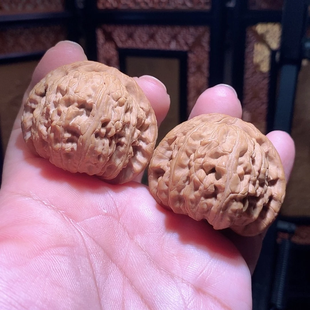 文玩核桃把件45三角白狮子全品