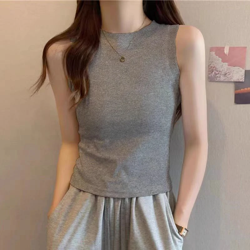 莫代尔无袖背心T恤女春夏季新款棉纯修身显瘦上衣西装内搭打底衫