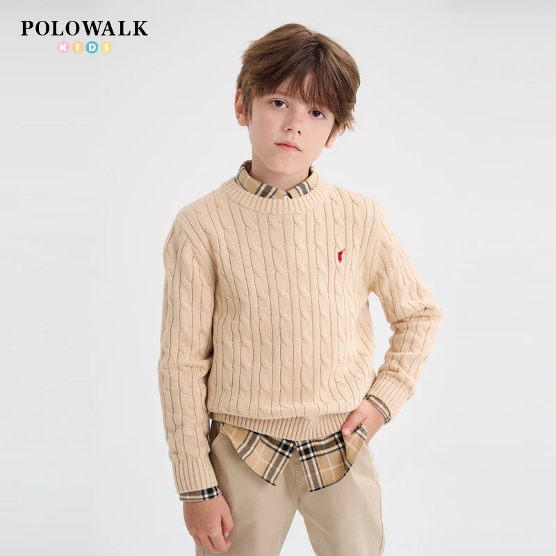 POLOWALK童装新品秋冬大童儿童长袖圆套头领线衫AMRW432C1241