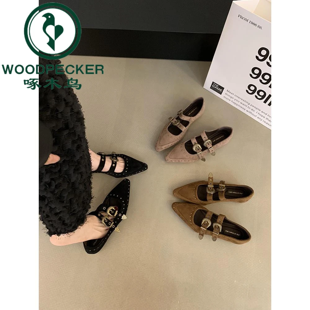 啄木鸟内增高复古小众设计玛丽珍鞋女早秋新款法式浅口一字带单鞋
