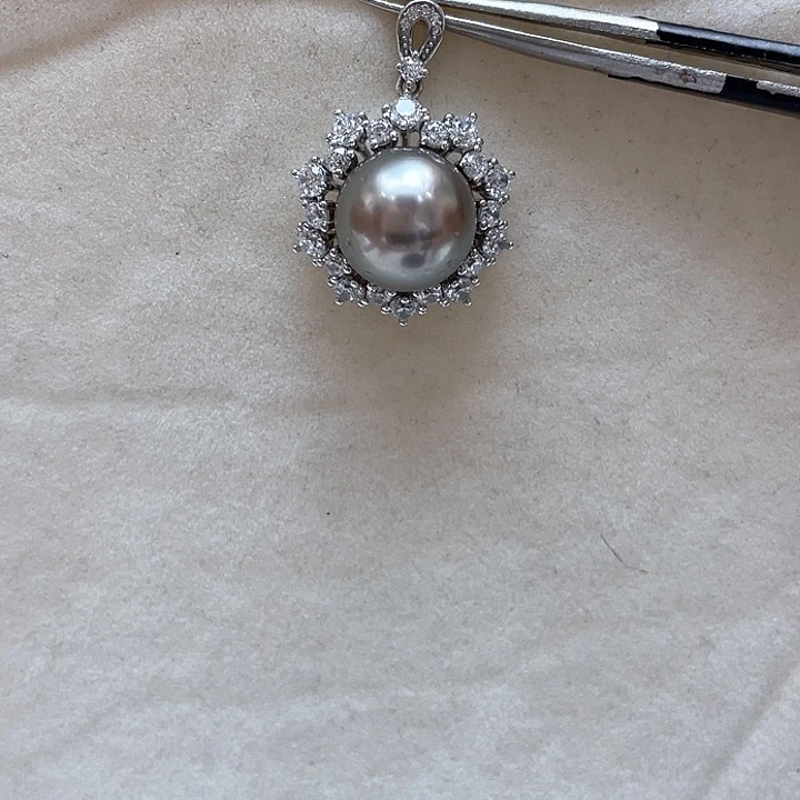 银S925镶嵌海水珍珠吊坠(不含链)