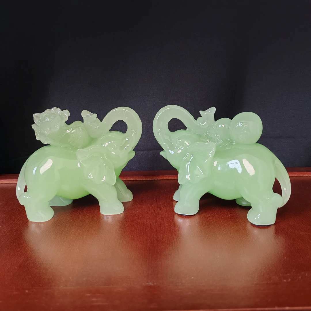 D蓝冰玉大象一对办公室陶瓷手工电视柜酒柜桌面摆件创意工艺品