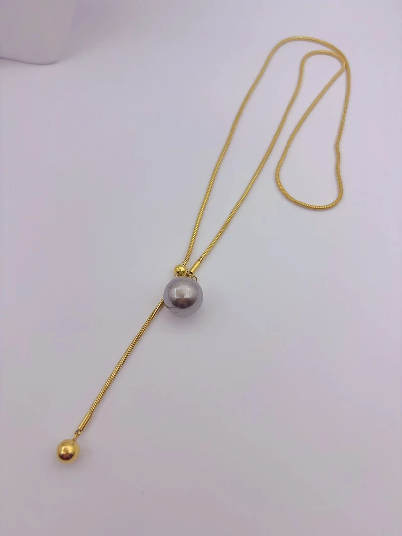 钛钢项链 【Kiss娜】钛钢4319时尚灰色贝贝抽拉毛衣链