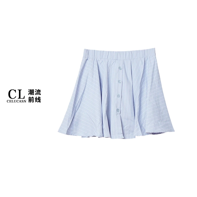 A7II5976#夏季简约时尚纯色可爱少女风橡筋波浪褶荷叶裙