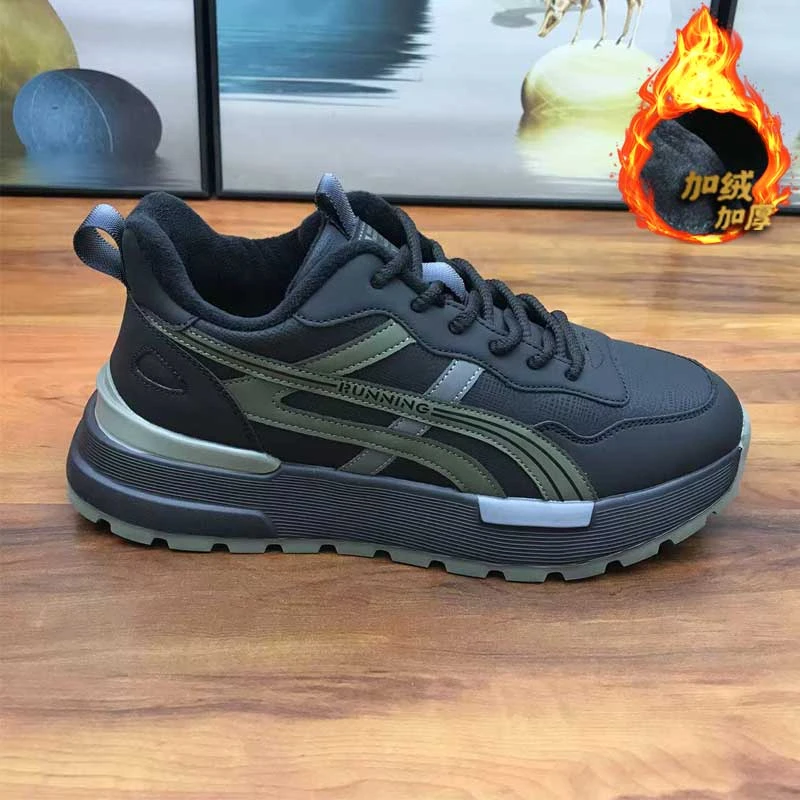 【单棉同款】超纤男鞋系带韩版休闲男士运动跑步一脚蹬跑道字母条