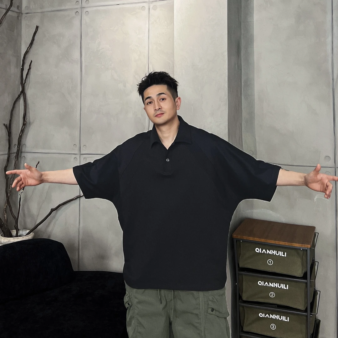 到位男装25ss春夏时尚翻领POLO插肩蝙蝠袖雅痞宽松短袖T恤Y9539