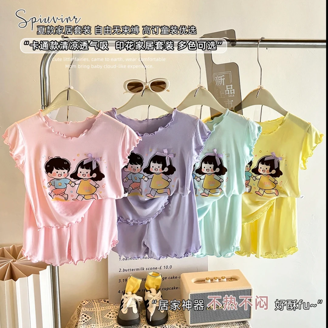 莫代尔卡通风卡通套头薄款夏季女套装多色夏款无束缚