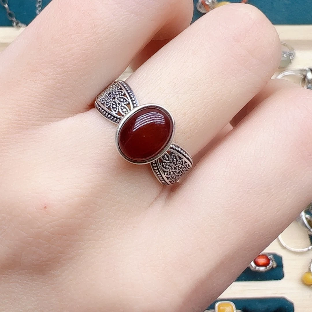 血珀戒指银S925镶嵌，