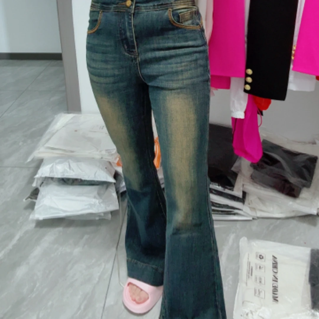 新款高腰微喇牛仔长裤女春秋薄款显瘦复古潮流百搭裤子