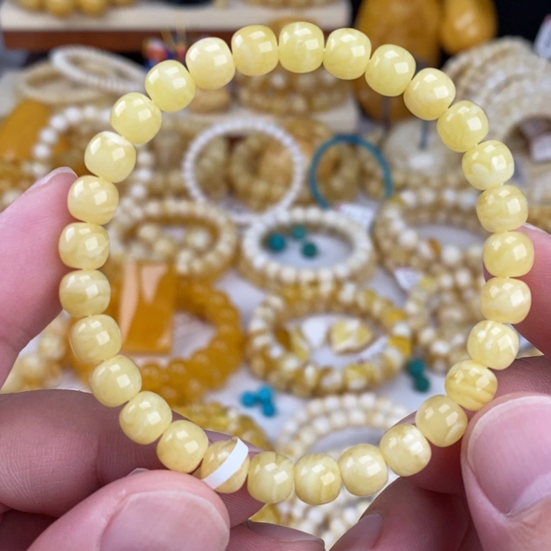 未镶嵌蜜蜡手链浓蜡瓷白花7.1mm