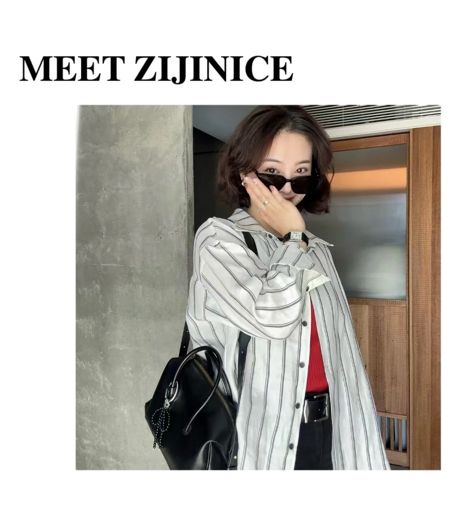 ZIJIN春季苎麻条纹衬衣