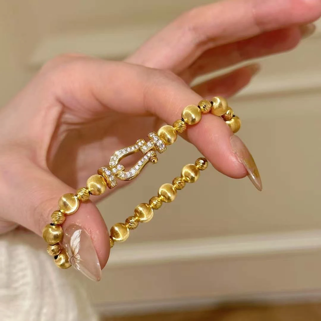 铜合金合成锆石手链 轻奢中古马蹄扣猫眼手链女复古时尚简约气质