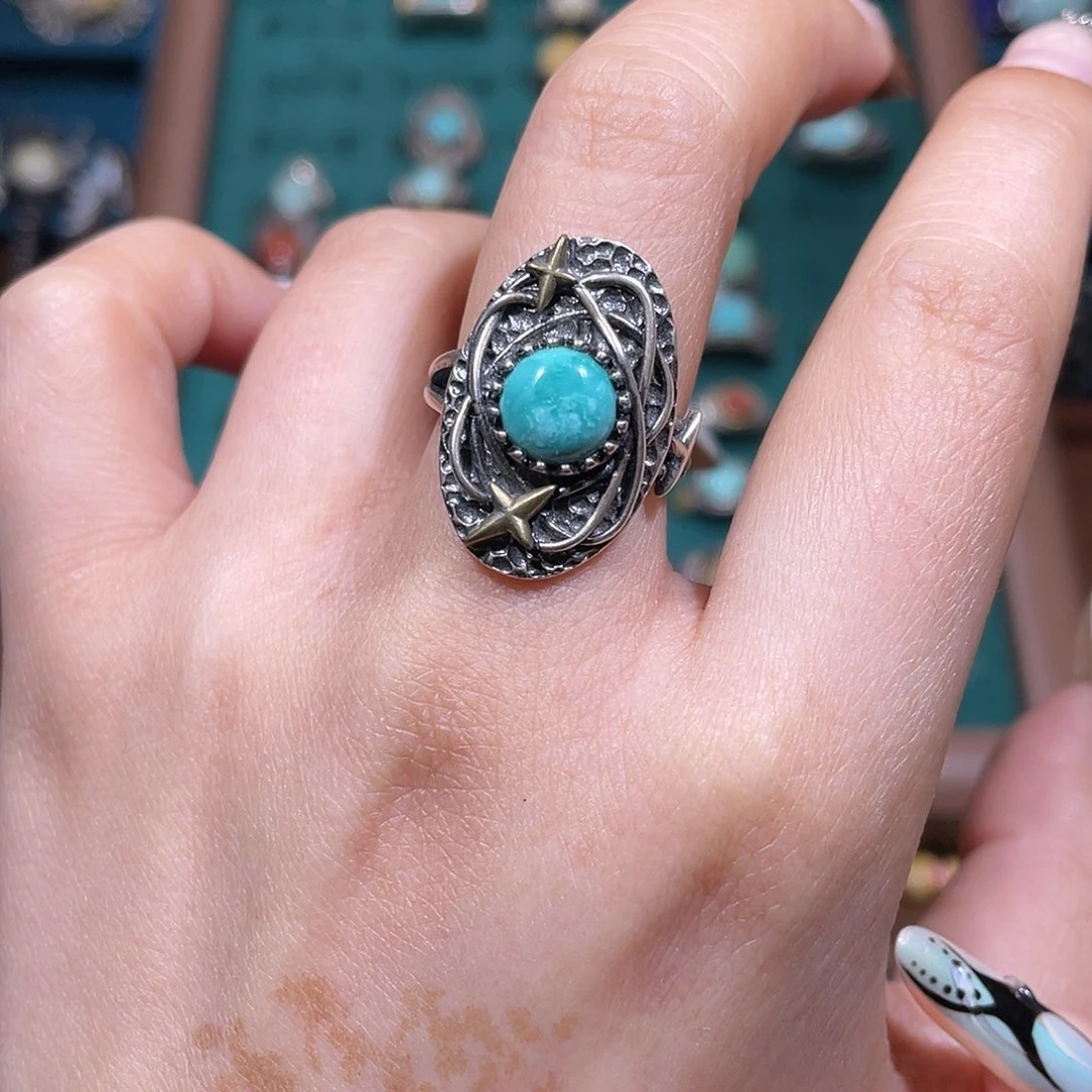 绿松石银S925镶嵌戒指