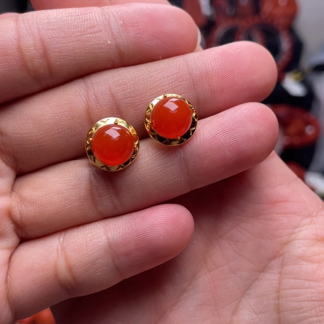 【闪购商品】银S925镶嵌冰红耳钉南红玛瑙