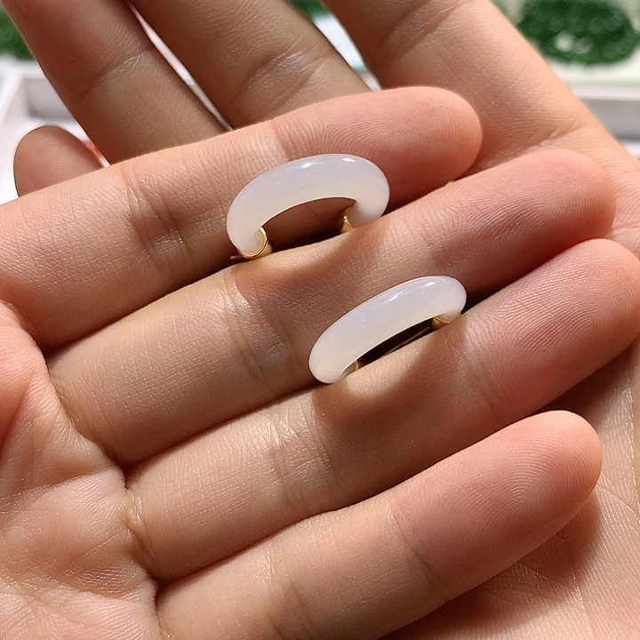 银S925镶嵌和田玉（白玉）耳饰大**睿