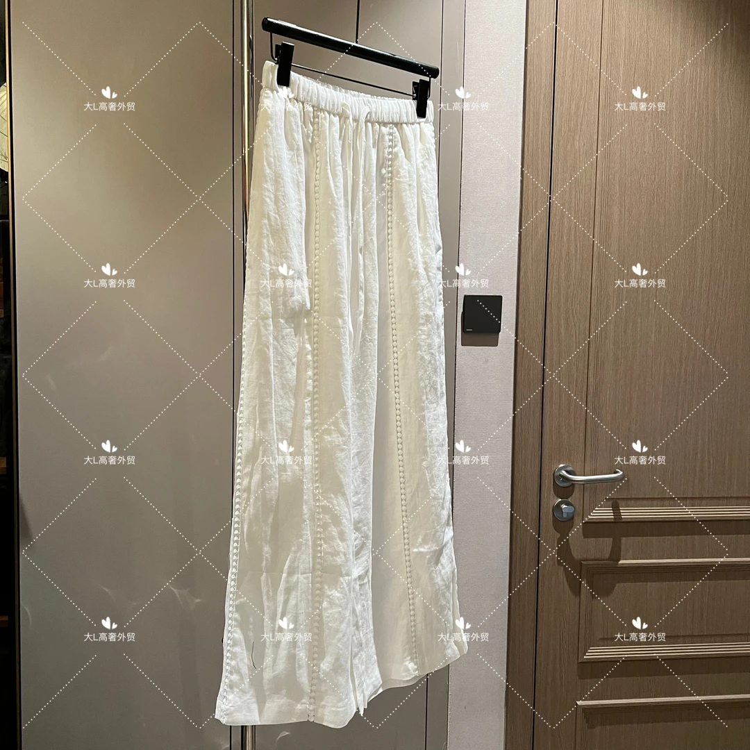 【大L】重磅外贸进口高奢重工设计师风百搭刺绣亚麻休闲裤25352