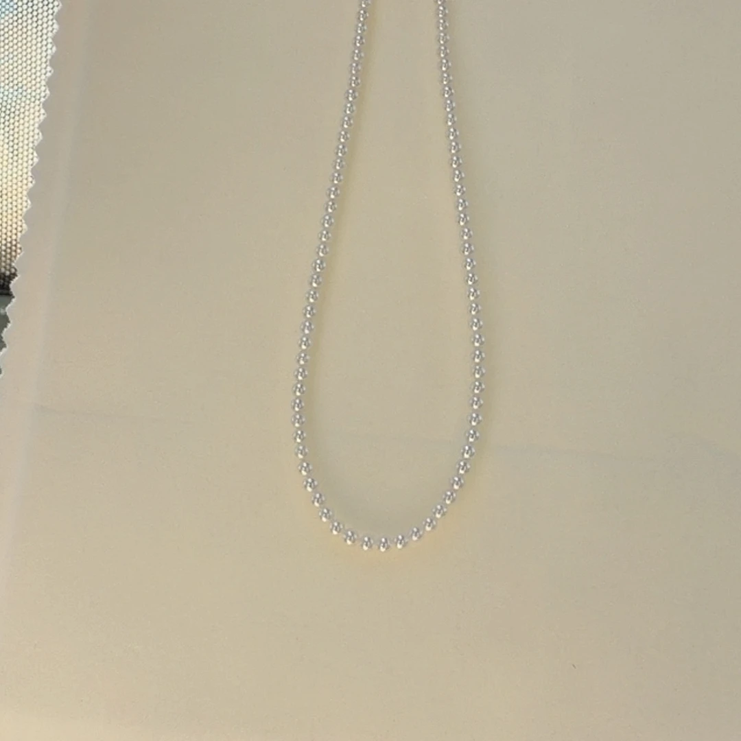 银S925镶嵌颈饰淡水珍珠3-4无核极光镜面真圆无暇炫彩冷白