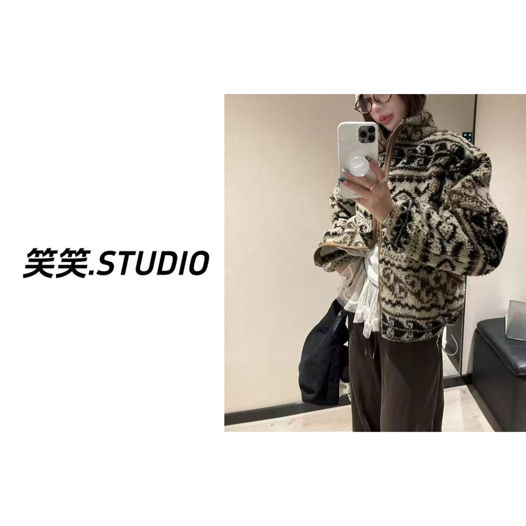 笑笑-【卡布奇诺】韩系冬季费尔岛复古毛绒外套美式复古宽松保暖