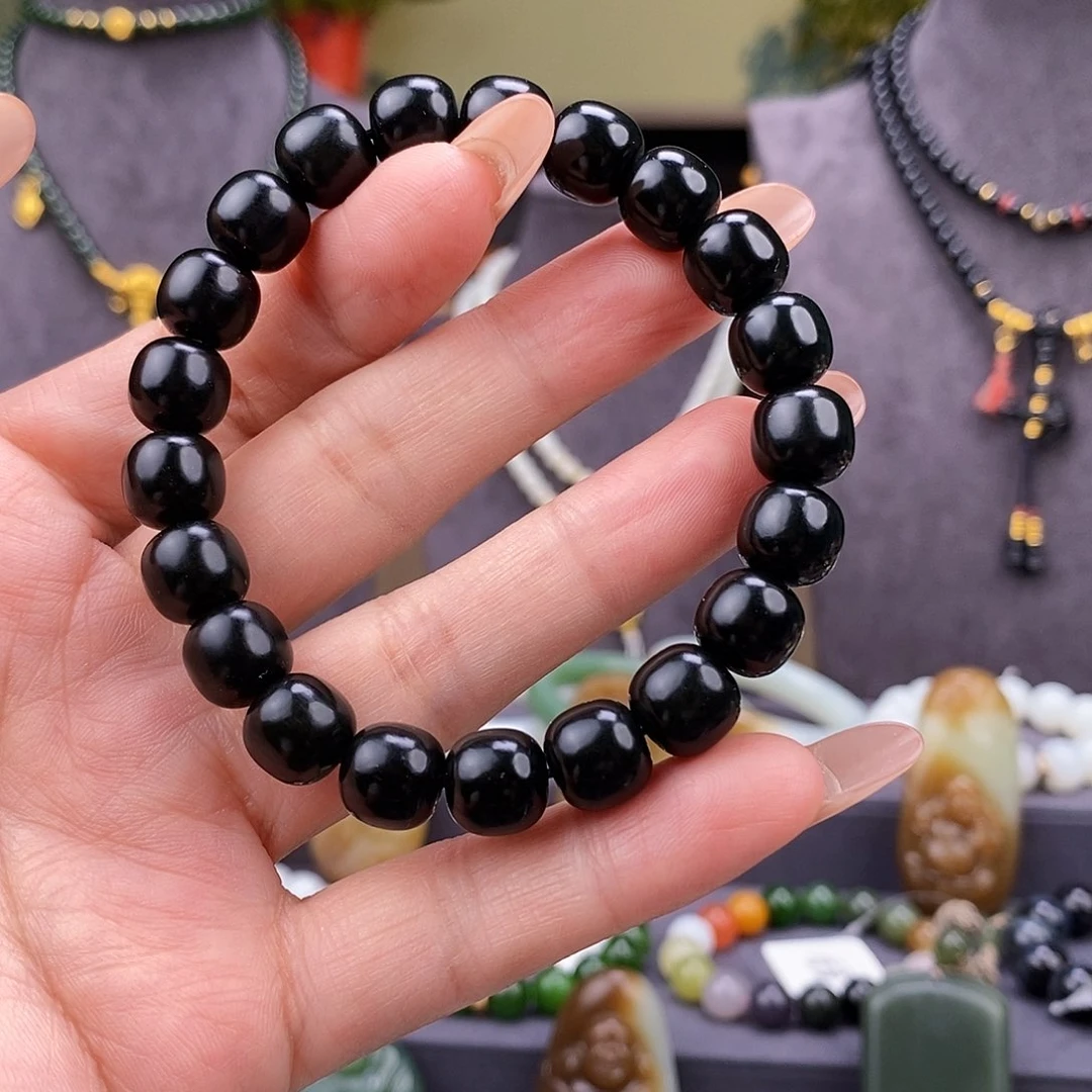 手链未镶嵌和田玉塔青10毫米老型