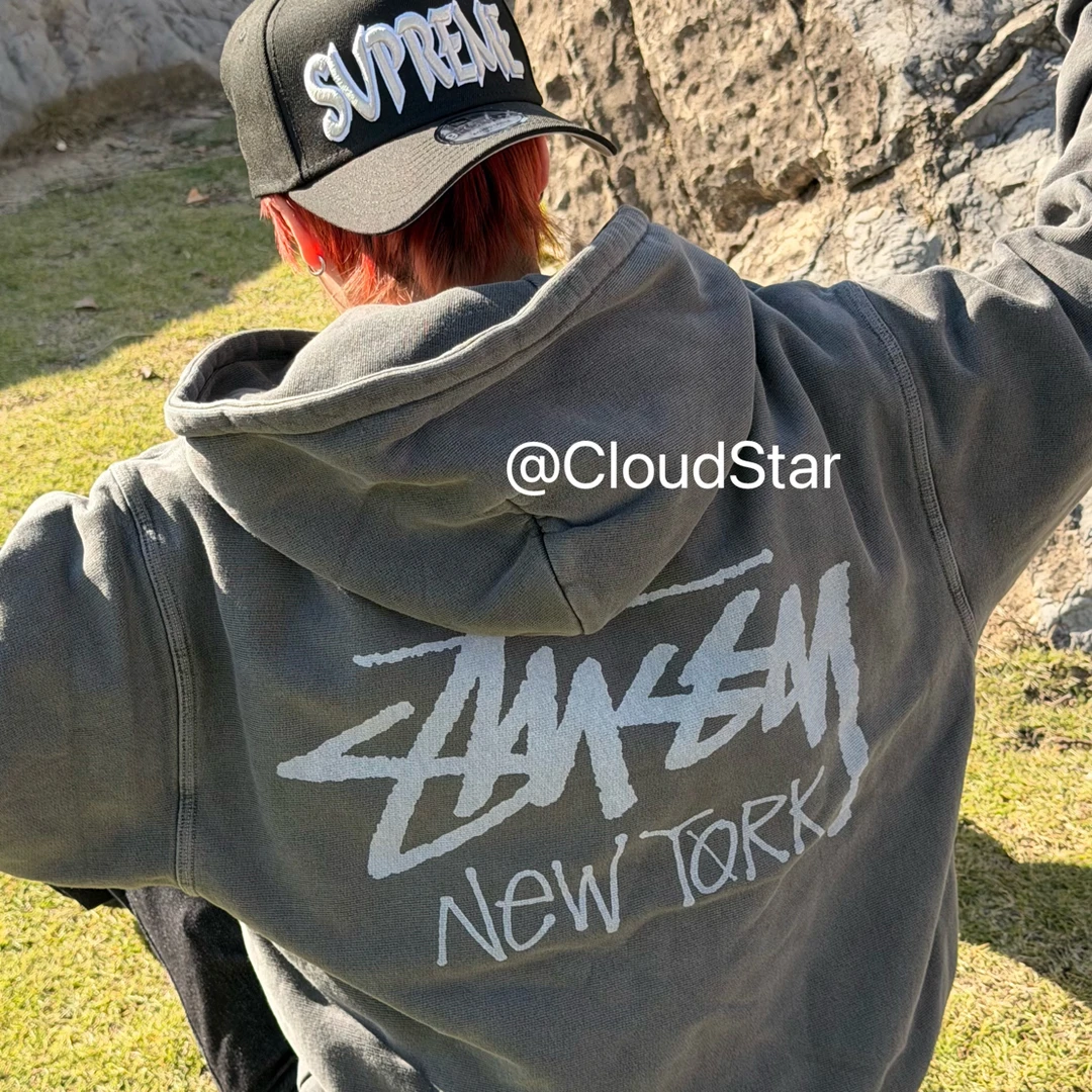 Stussy纽约限定水洗黑拉链卫衣