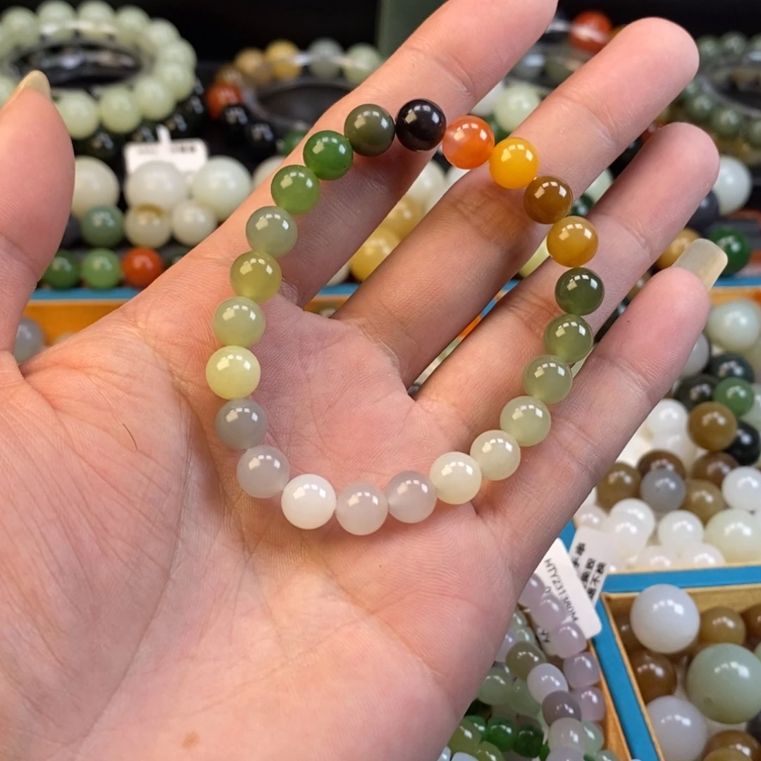 和田玉手串未镶嵌卡8多宝