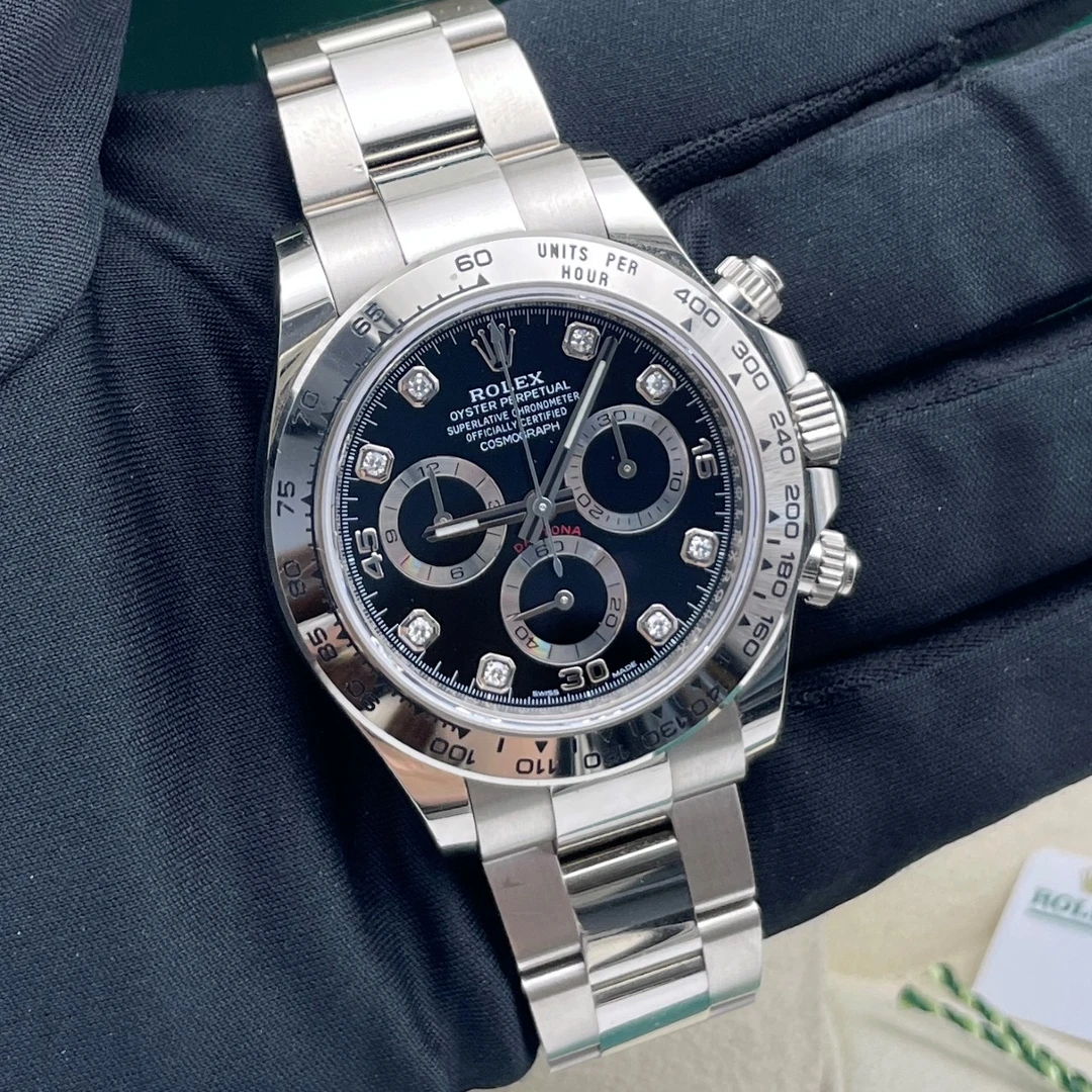 99新 Rolex/劳力士 23年全套/迪通拿/116509/白金黑盘钻刻/40表径