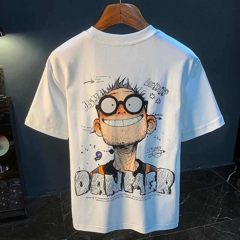 美式嘻哈印花高级感短袖T恤男款夏季薄款宽松高街潮牌新疆棉上衣