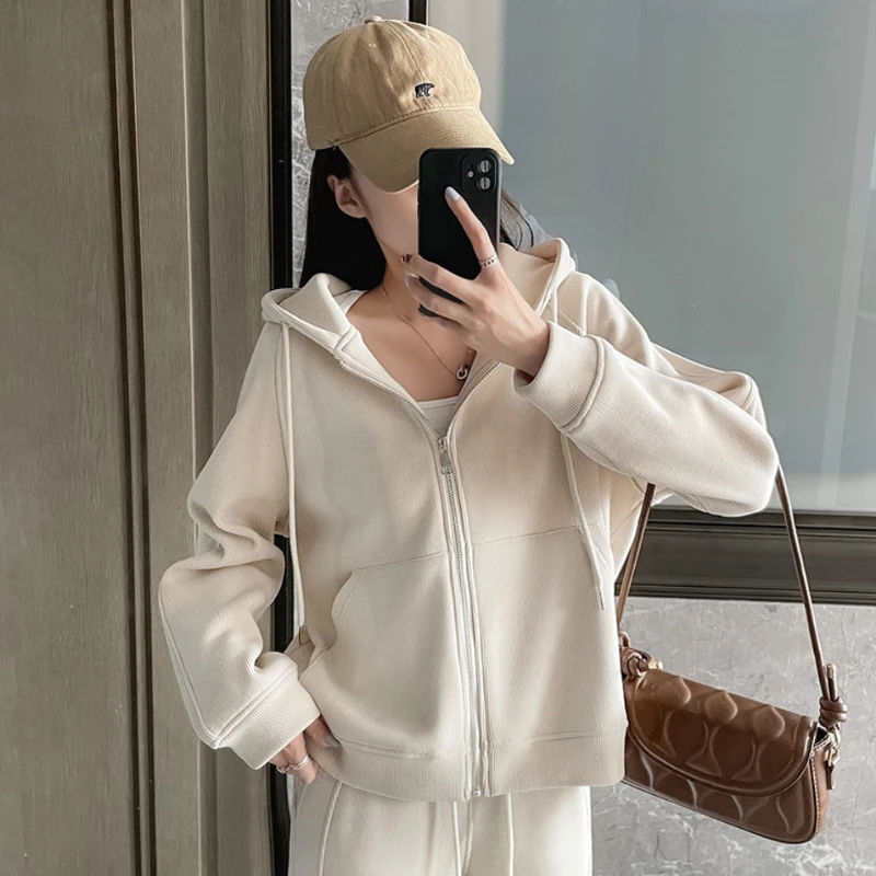 加绒加厚卫衣女秋冬2024新款爆款保暖宽松上衣小个子拉链连帽外套