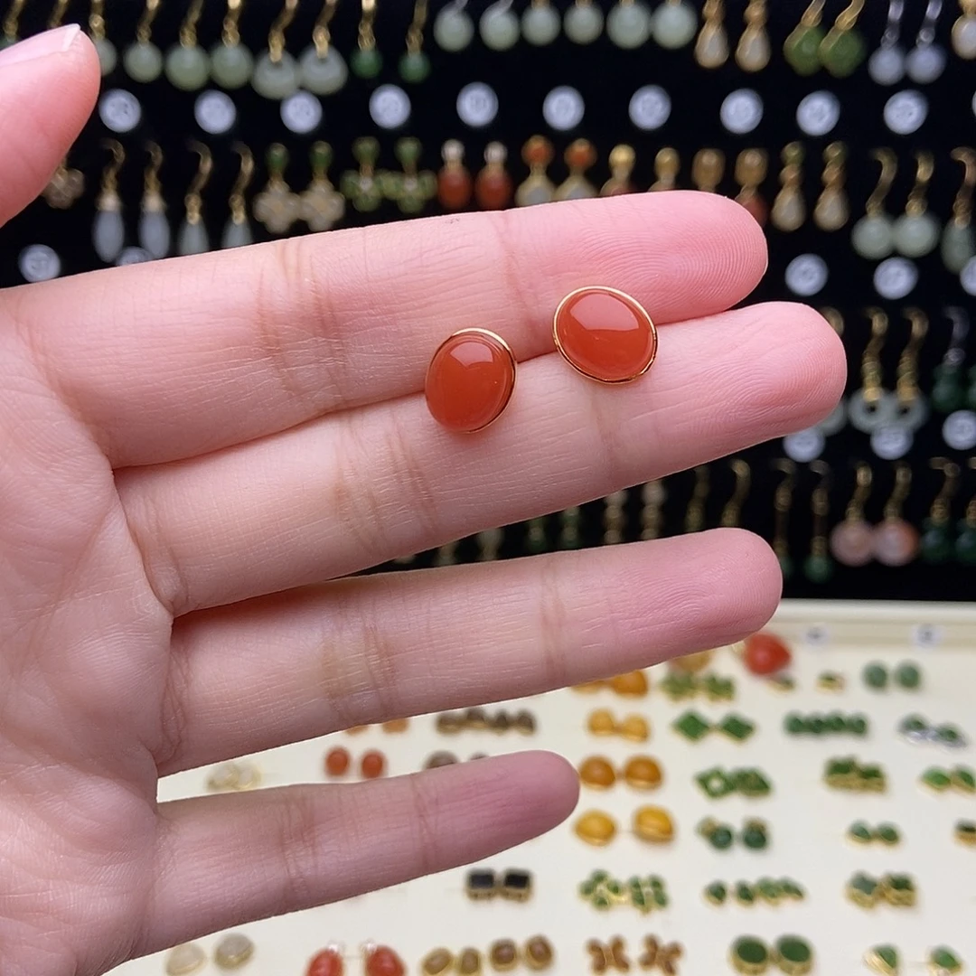 和田玉银S925镶嵌耳饰