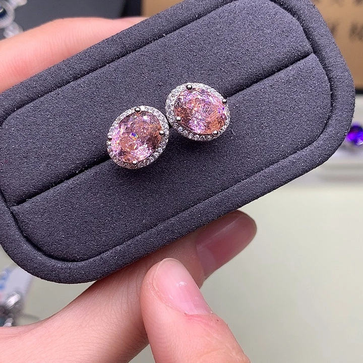 银S925镶嵌耳饰双色碧玺