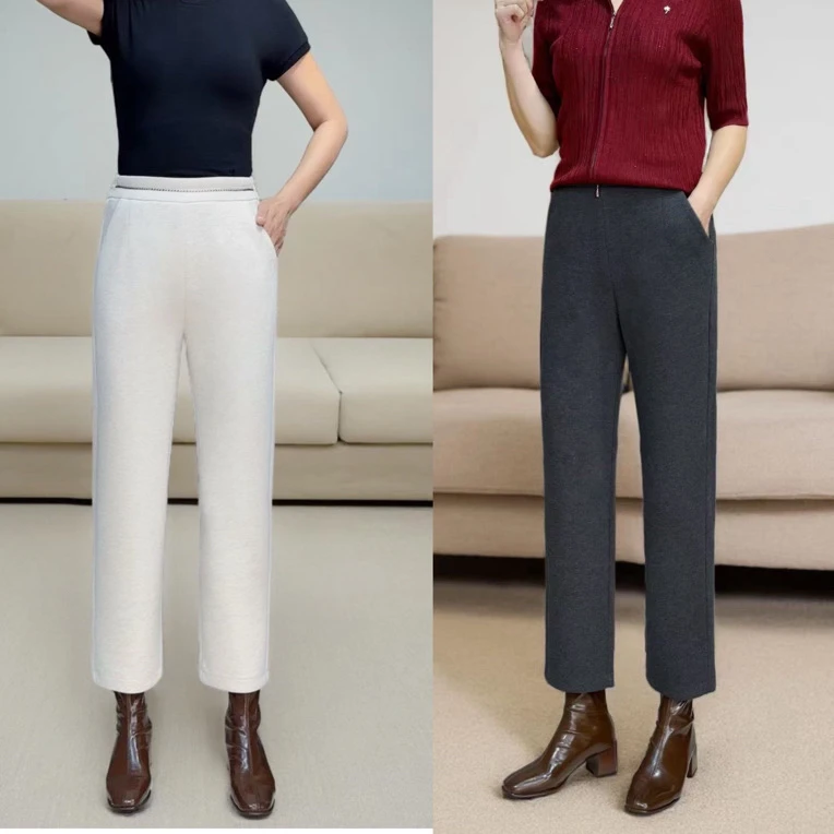 [93公分裤长】新款时尚九分显瘦蚕丝羊毛保暖高腰窄板小直筒裤5089