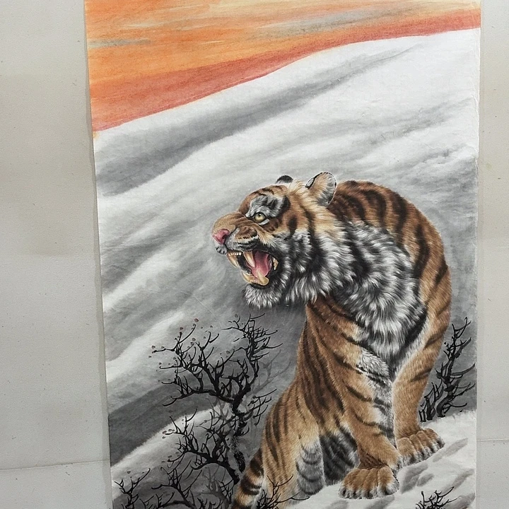 国画工笔画作品虎任海鲜画