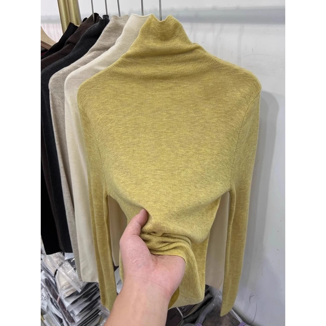 高级感气质堆堆高领针织衫女秋冬套头毛衣打底衫修身内搭长袖上衣