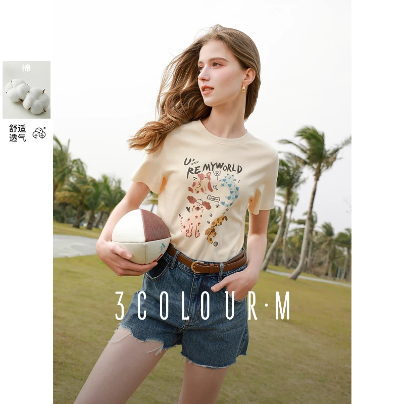 【可可专属】三彩2025春季新款卡通印花T恤圆领正肩短袖上衣dbx