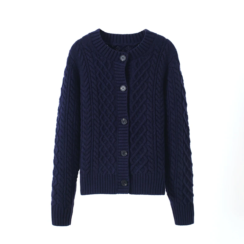 凯特丝蓓499#绞花百搭圆领单排扣针织开衫外套1-019