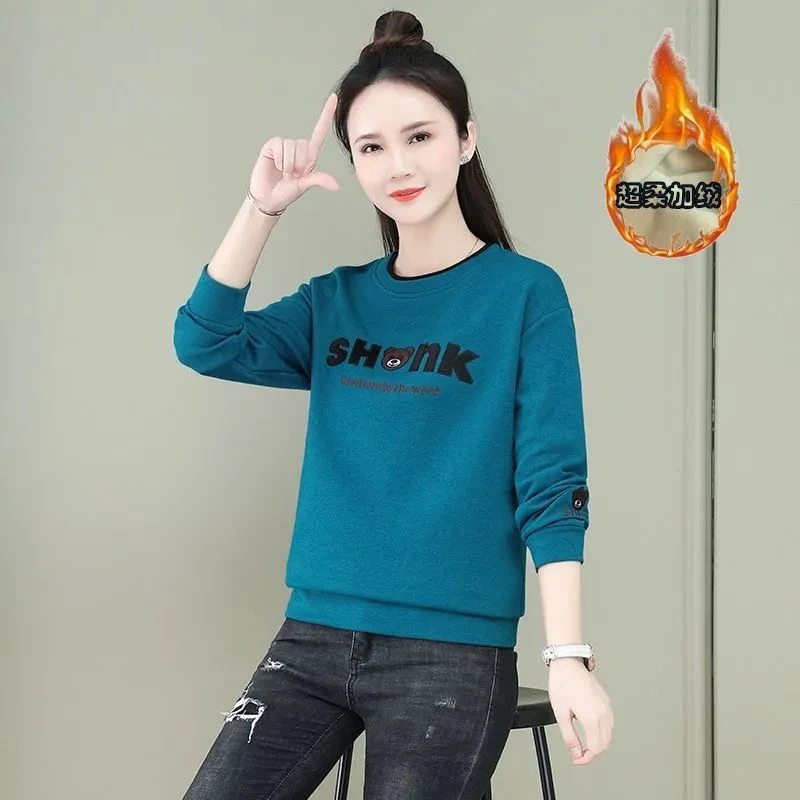 【华棉超柔内里】加绒加厚韩版刺绣假两件卫衣女宽松显瘦潮秋冬新款