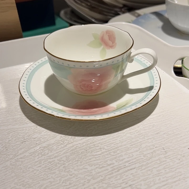 @***常瓷大牌内外绘玫瑰咖啡杯套装超美