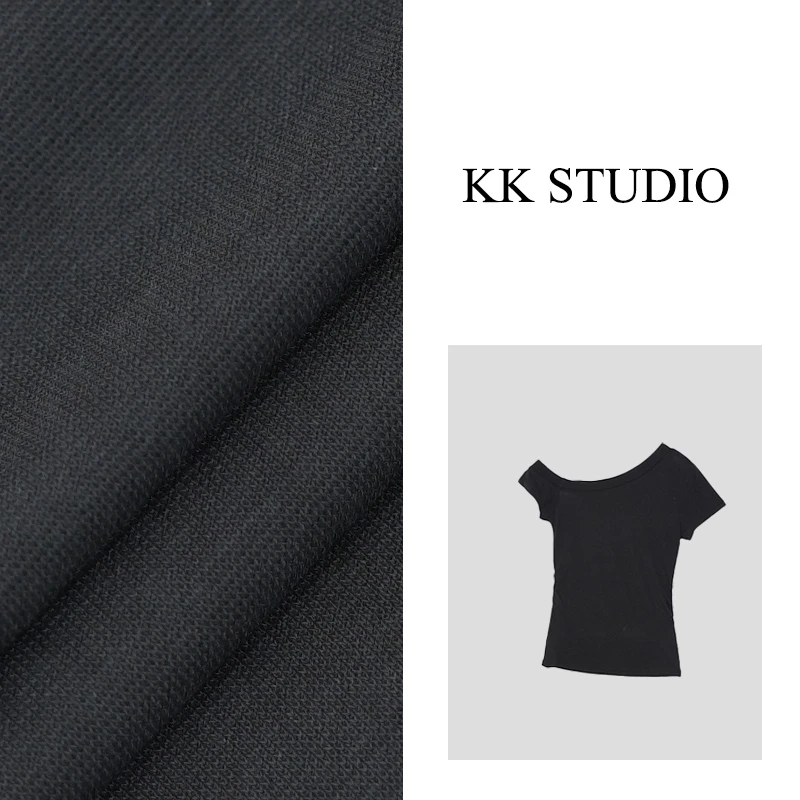 淇老板KK studio夏季新款小性感简约百搭斜肩短袖上衣8974