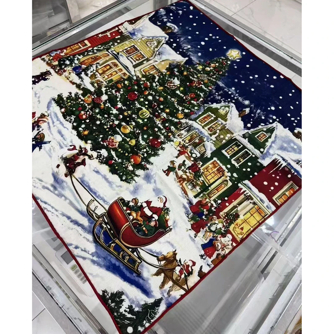 NINASOLOR正品圣诞限定蓝系雪景细羊毛秋冬围巾时尚百搭方巾63cm