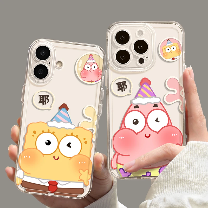 海绵派大星适用苹果16promax手机壳iPhone15可爱13/14情侣透明壳