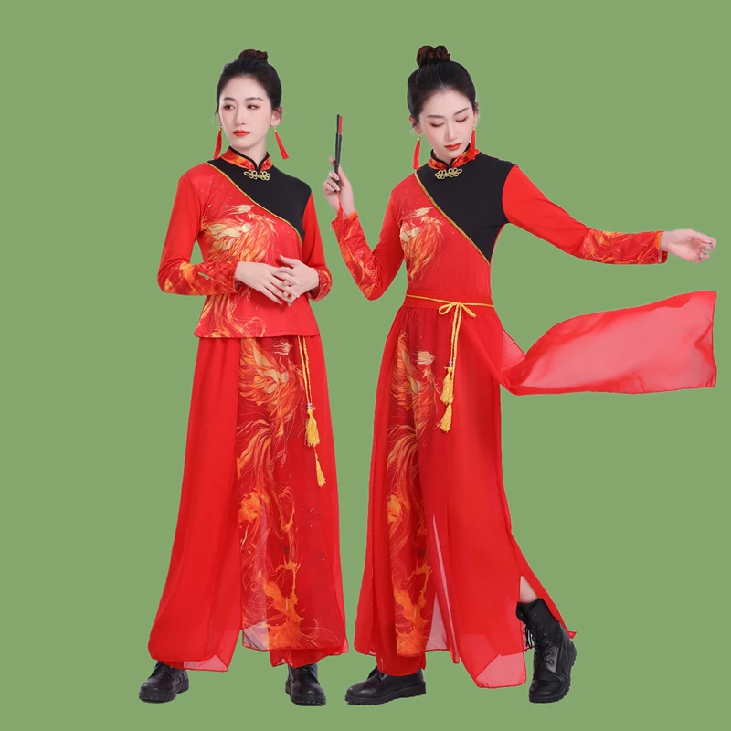 成人打鼓服中国风国潮现代舞喜庆秧歌服舞蹈服走秀广场舞套装