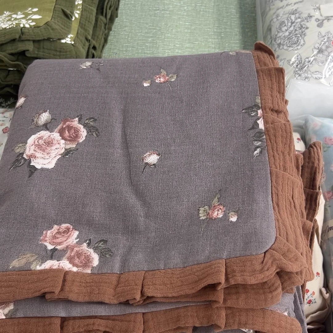 止***静棉棉棕色双层纱全棉四件