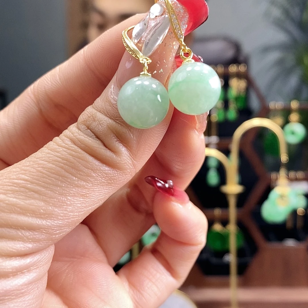 翡翠耳饰银S925镶嵌翡翠