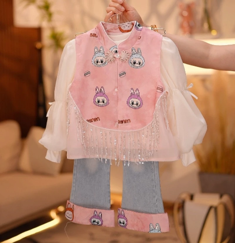 【Y.g1859】2025秋季新款女童复古国风套装女宝重工气质长裤套装