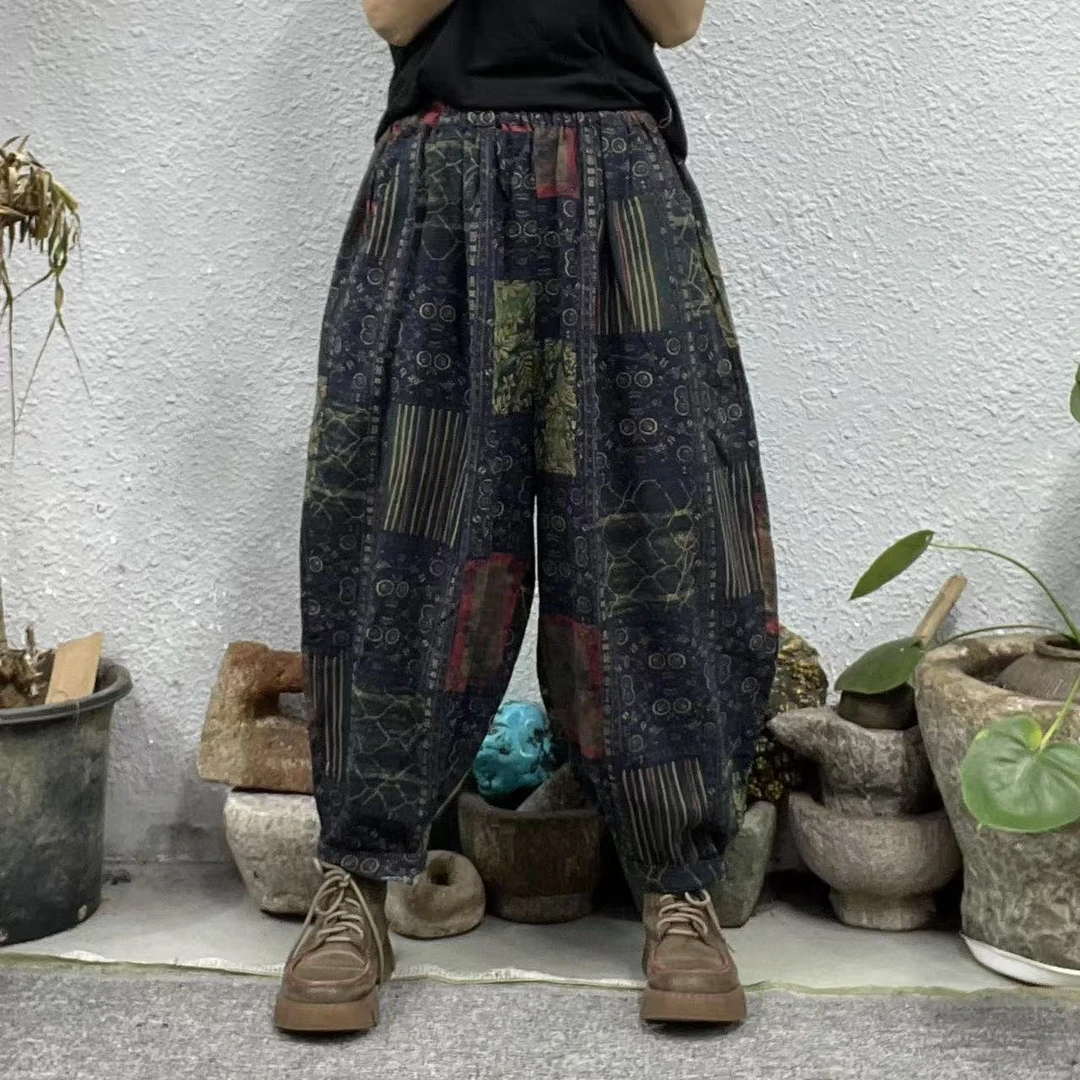 2402兰格色织麻大弧形哈伦休闲裤（长91臀围142脚口38