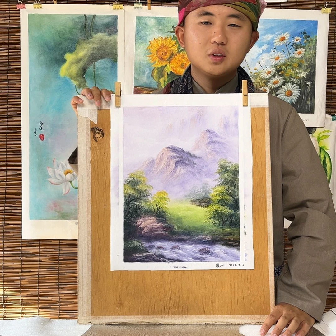 油画行路人小院绘画作品竞拍