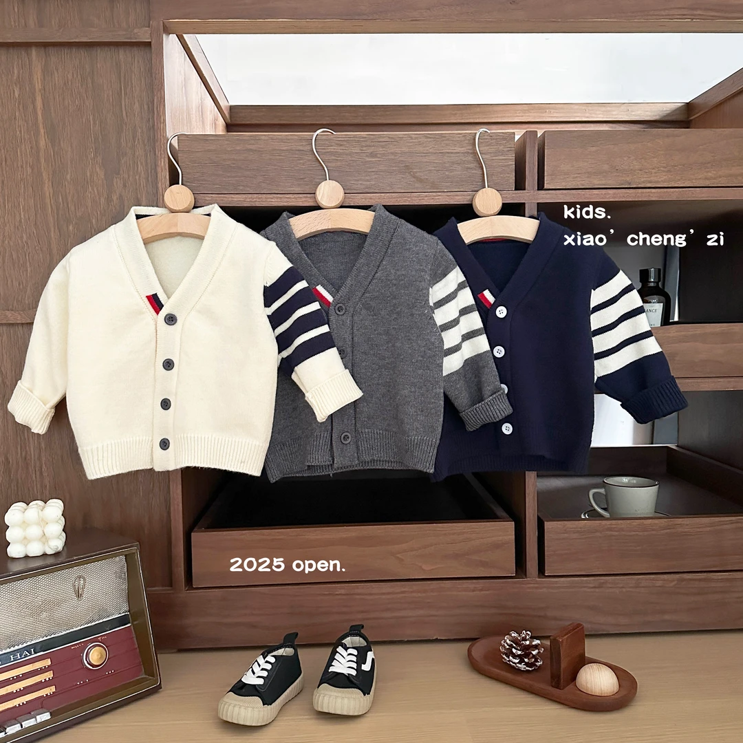 T25C113开衫春装新款针织衫秋款男女宝韩版V字领休闲毛衣洋气外套