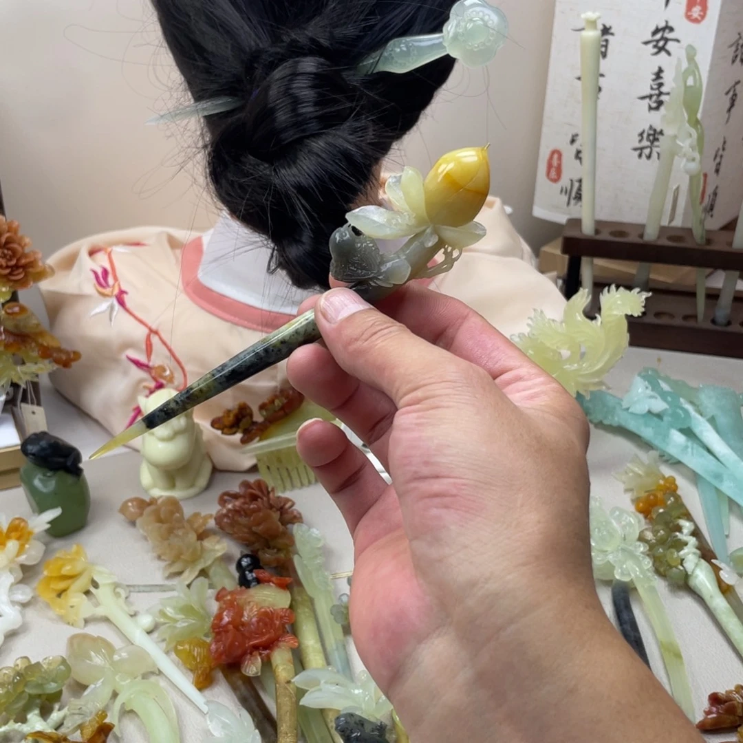 蛇纹石玉合金发饰发簪