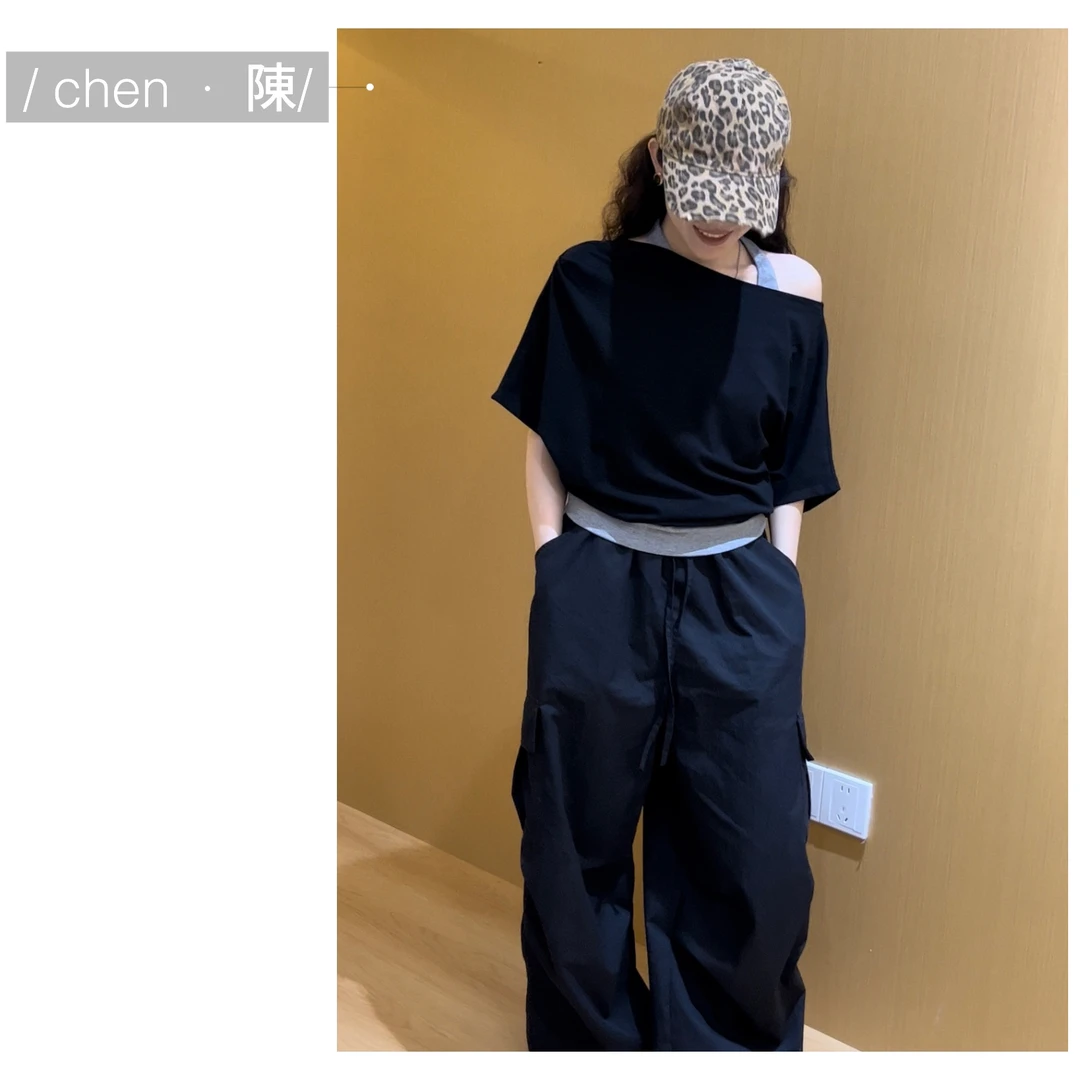 chen·陳【质感露肩】假两件挂脖显瘦上衣