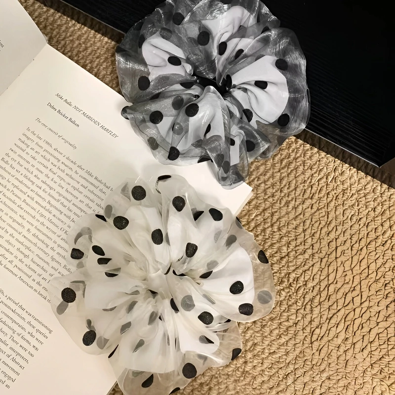 韩国欧尼同款高版本波点大肠发圈高级头发简约气质大号网纱发饰女